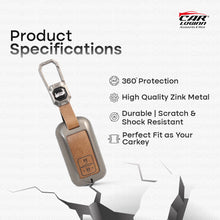 Load image into Gallery viewer, Metal Alloy Leather Key case for New Maruti Suzuki Grand Vitara | Fronx | New Brezza | XL 6 | Ignis | Baleno | New Ertiga | Ignis | New Swift | New Dezire  2 Button Smart Key (TAN)