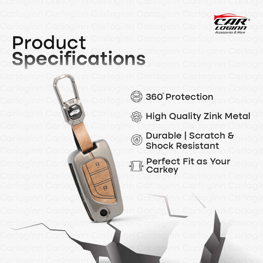 Metal Leather Car Key Case Fit for Toyota Innova Crysta | Corolla Altis Flip Key (2 Button)