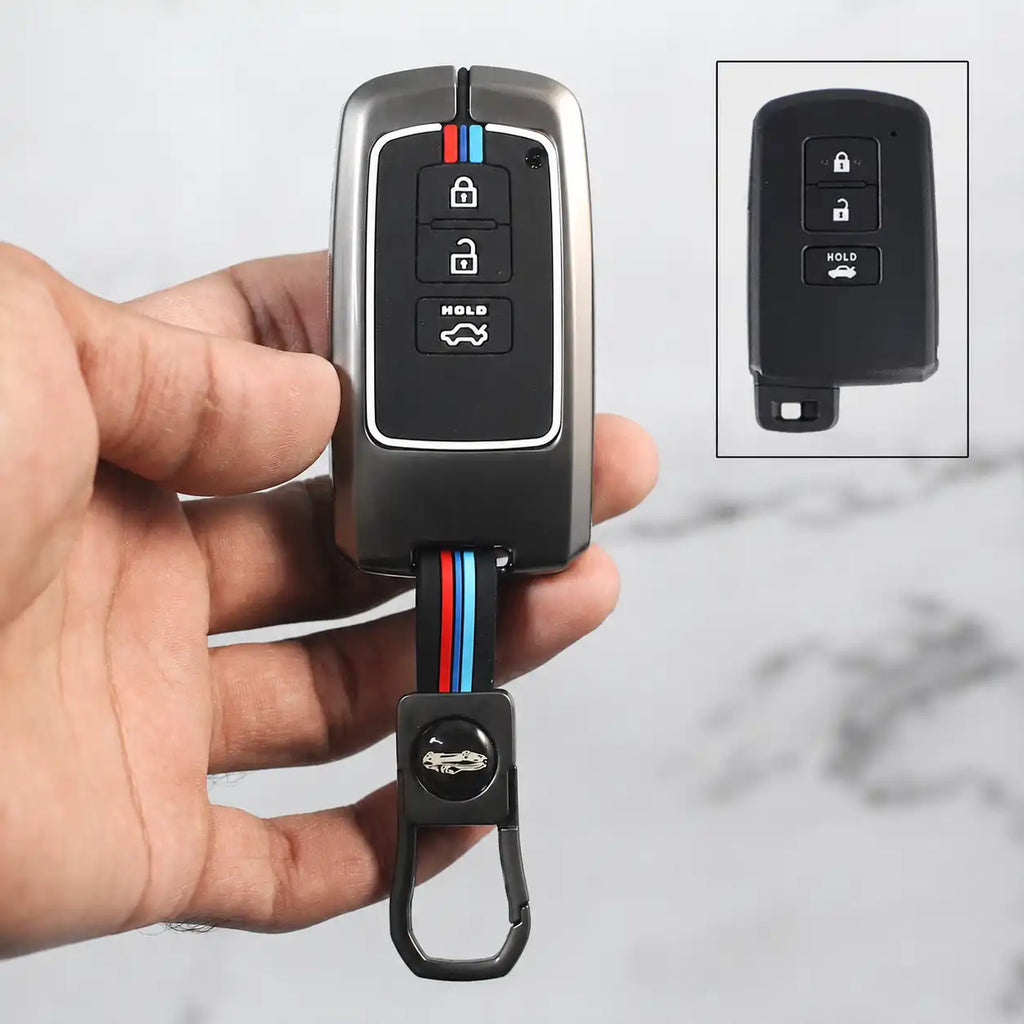 Metal Silicon Car Key Cover Fit for Toyota Corolla Altis - 3 Button Smart Key