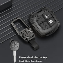 Load image into Gallery viewer, Carloginn Premium Metal Black Transformer Series Soft Silicon Key Cover for Maruti Suzuki 2 Button Key
