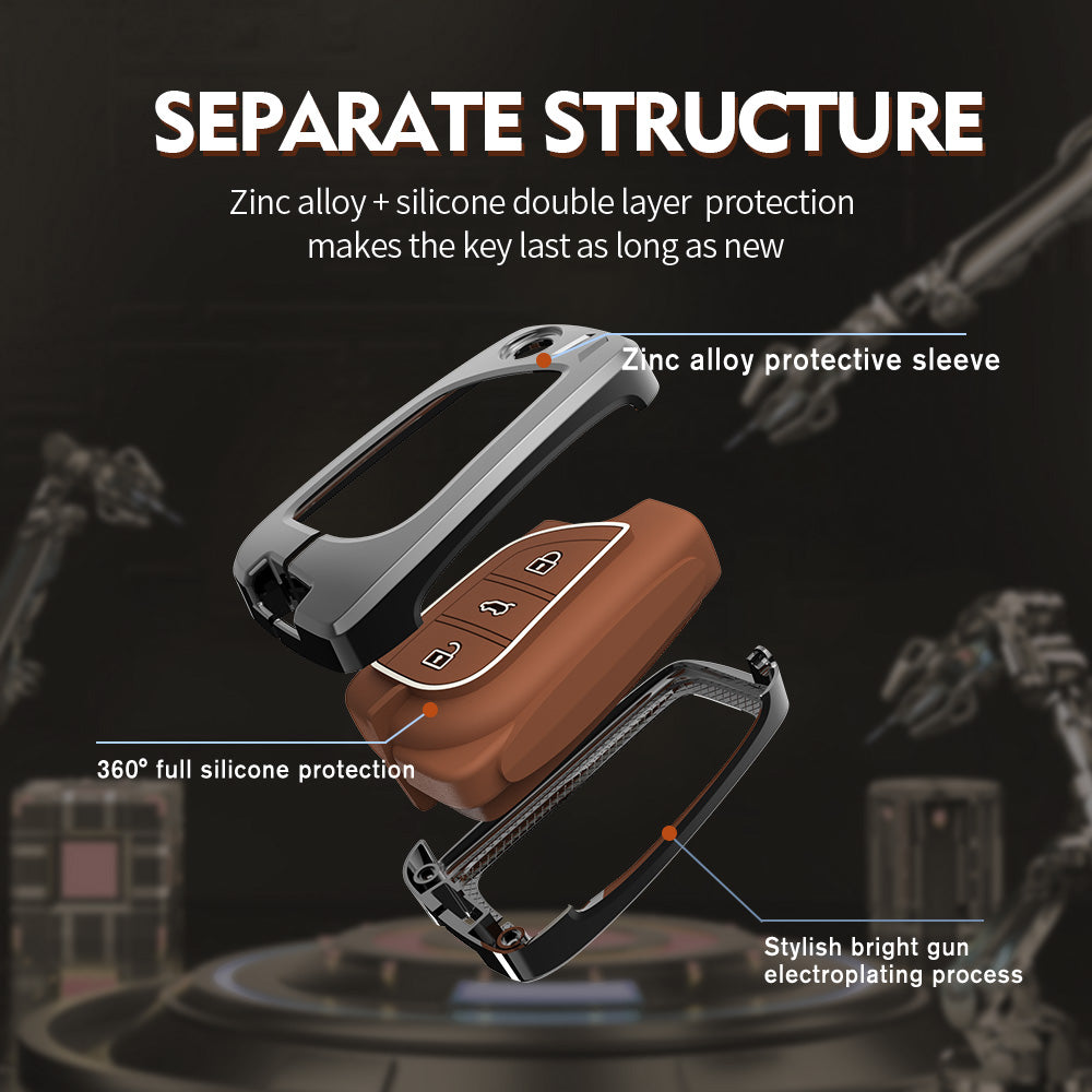 Metal Zinc Soft Silicon Key Case for Toyota Innova Crysta | Corolla Altis - 3 Button Flip Key
