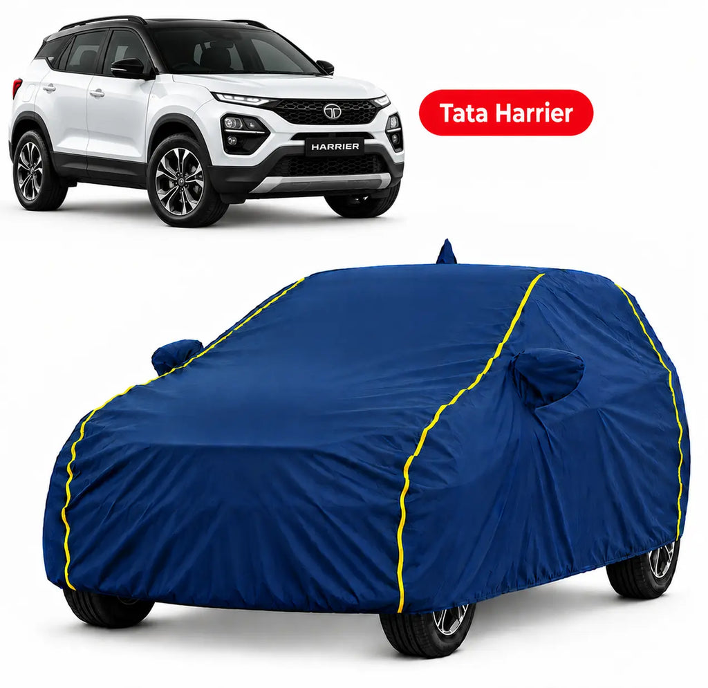 TATA Harrier Car Body Cover | All Weather Resistant | Triple Stitched with Soft Cotton Lining | Side Mirror Pocket (AERO Silver)