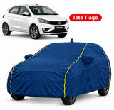 TATA Tiago Car Body Cover | All Weather Resistant | Triple Stitched with Soft Cotton Lining | Side Mirror Pocket (Black and Red)