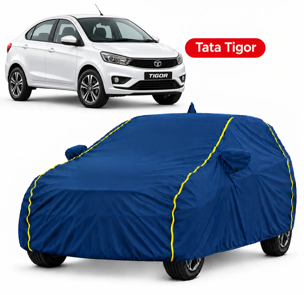 TATA Tigor Car Body Cover | All Weather Resistant | Triple Stitched with Soft Cotton Lining | Side Mirror Pocket (AERO Silver)