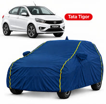 Load image into Gallery viewer, TATA Tigor Car Body Cover | All Weather Resistant | Triple Stitched with Soft Cotton Lining | Side Mirror Pocket (AERO Silver)