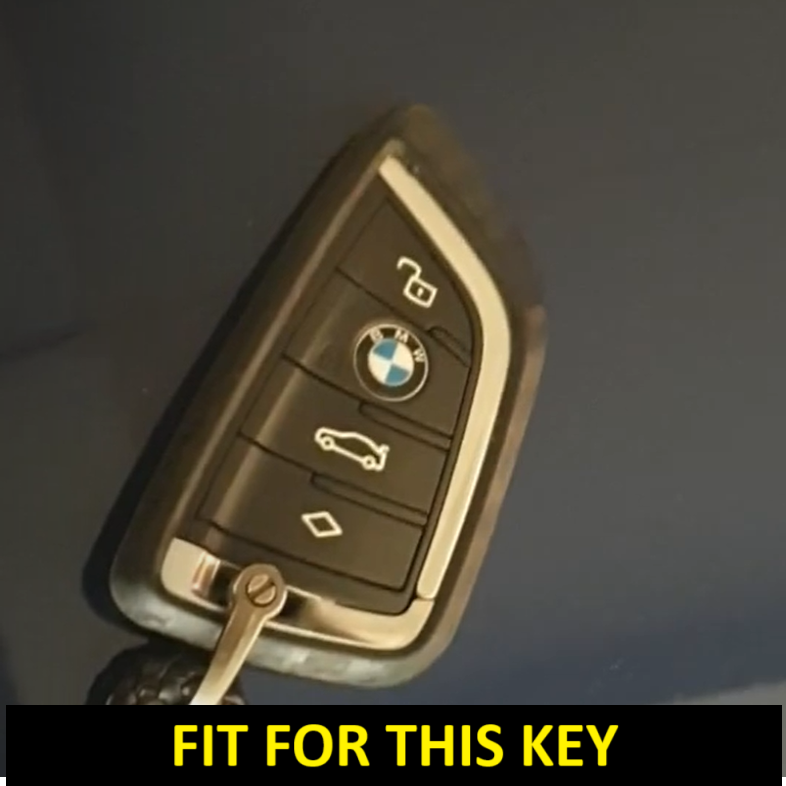 Metal Alloy Leather Key case for BMW 4 Button Smart Key (Tan Color)