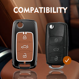 Zinc Alloy Metal Soft Silicon Key Case for Skoda Rapid | Yeti | Superb | Laura | Fabia | Octavia 2014 | Volkswagen Jetta | Vento | Polo | Ameo3 Button Flip Key