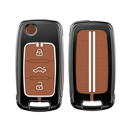 Zinc Alloy Metal Soft Silicon Key Case for Skoda Rapid | Yeti | Superb | Laura | Fabia | Octavia 2014 | Volkswagen Jetta | Vento | Polo | Ameo3 Button Flip Key