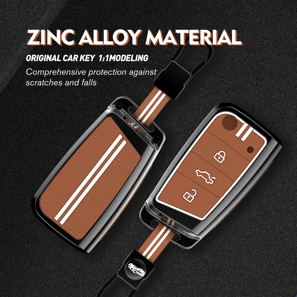 Zinc Alloy Metal Soft Silicon Key Case for Skoda Kushaq | Skoda Kodiaq | Skoda Slavia | Octavia | Volkswagen Tiguan | Volkswagen Virtus | New Polo | New Vento 3 Button Flip Key