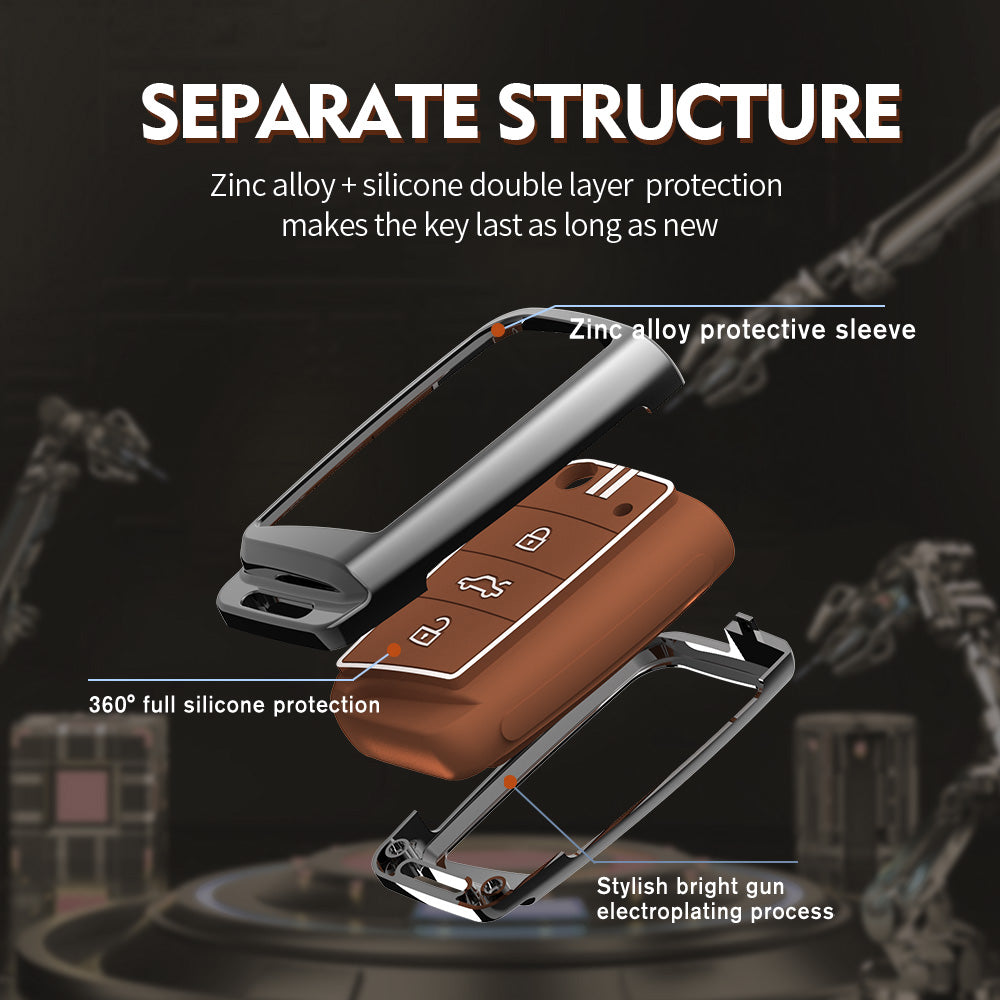 Zinc Alloy Metal Soft Silicon Key Case for Skoda Kushaq | Skoda Kodiaq | Skoda Slavia | Octavia | Volkswagen Tiguan | Volkswagen Virtus | New Polo | New Vento 3 Button Flip Key