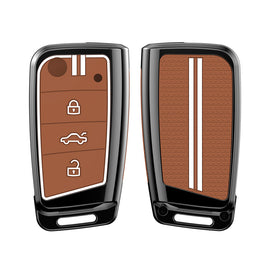 Zinc Alloy Metal Soft Silicon Key Case for Skoda Kushaq | Skoda Kodiaq | Skoda Slavia | Octavia | Volkswagen Tiguan | Volkswagen Virtus | New Polo | New Vento 3 Button Flip Key