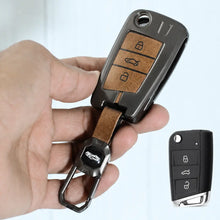 Load image into Gallery viewer, Metal Leather Key case for Skoda Kushaq | Kodiaq | Slavia | Octavia | Volkswagen Tiguan | Virtus | New Polo | New Vento - (3 Button)