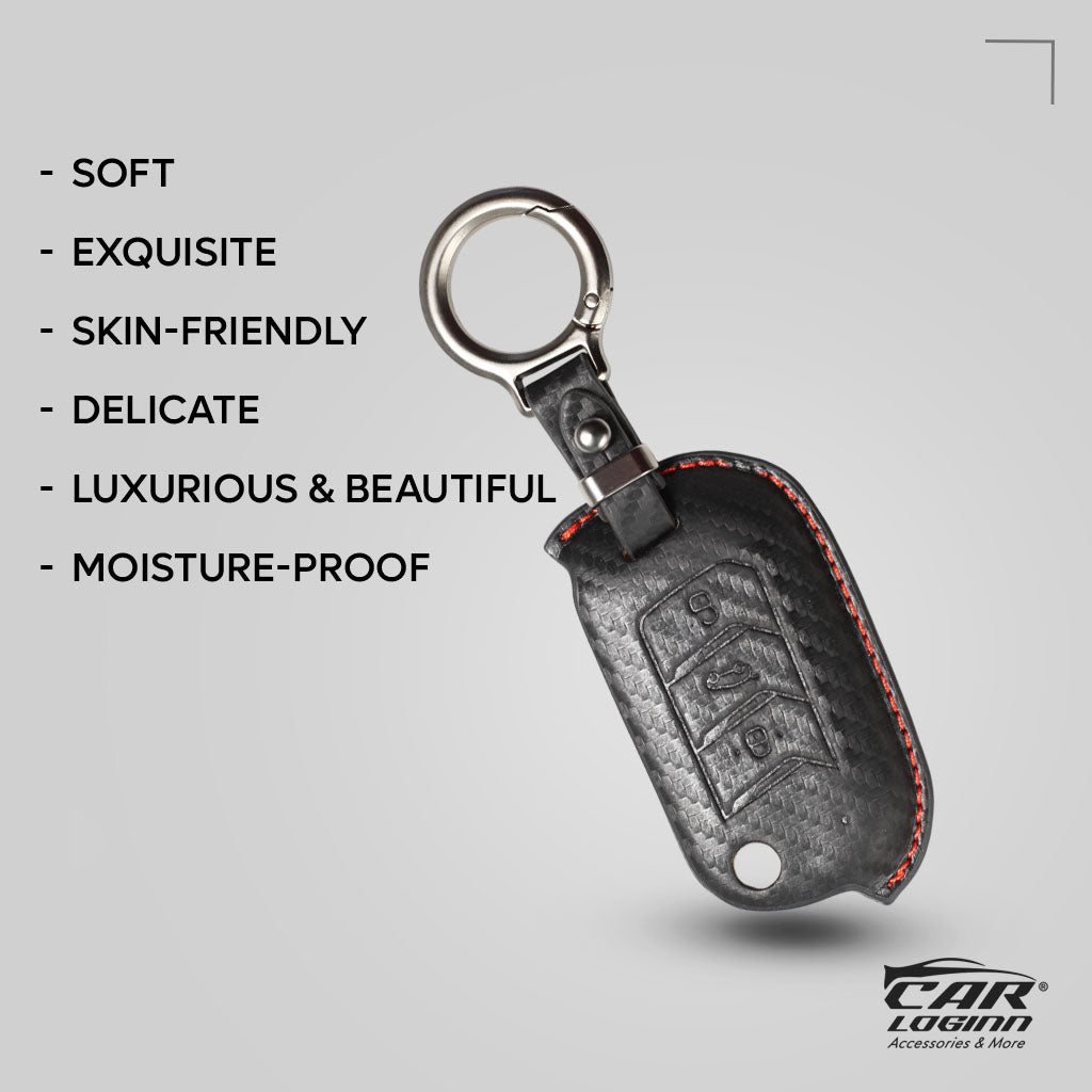 Carloginn PU-3D Leather Key Case for Mahindra 3 Button Key