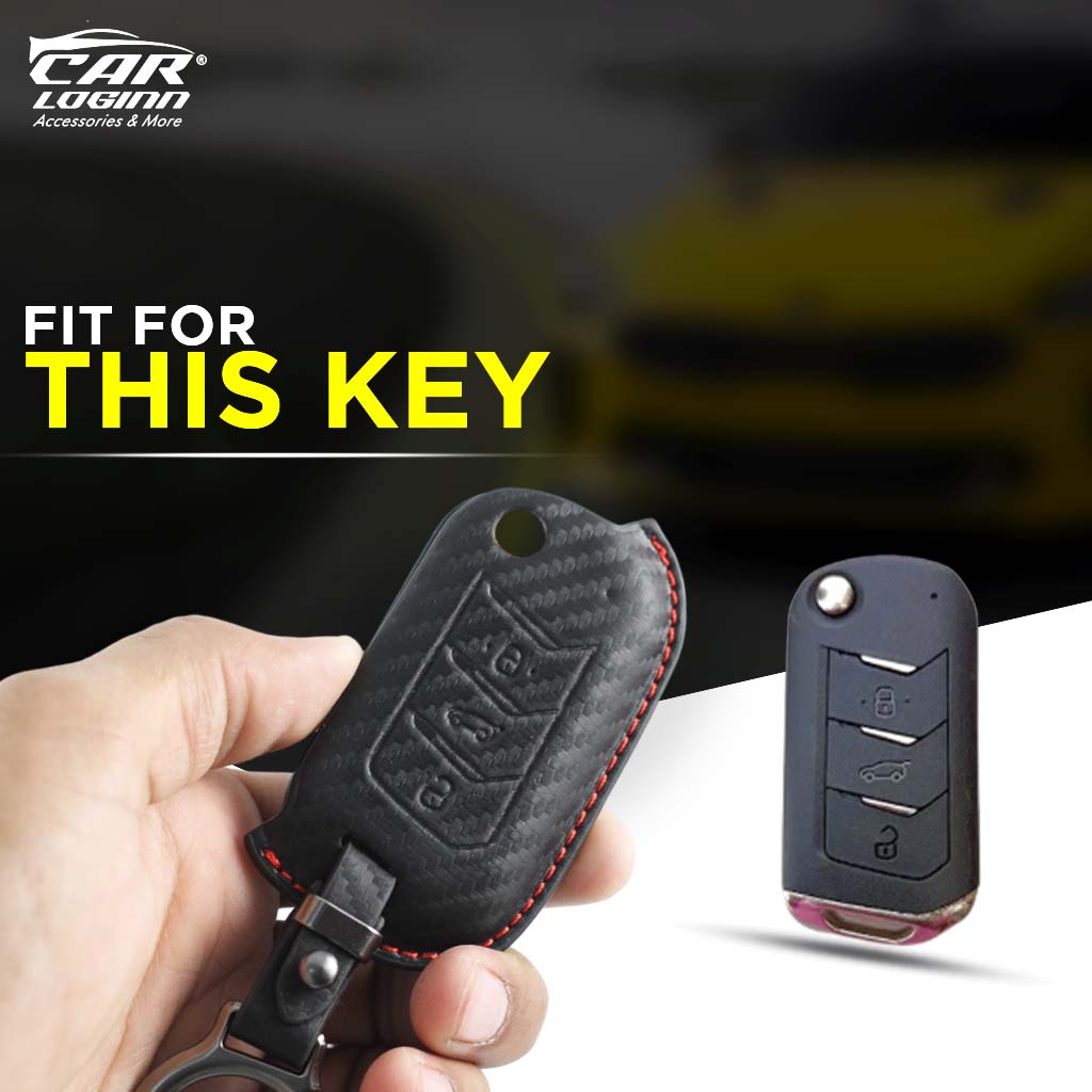 Carloginn PU-3D Leather Key Case for Mahindra 3 Button Key