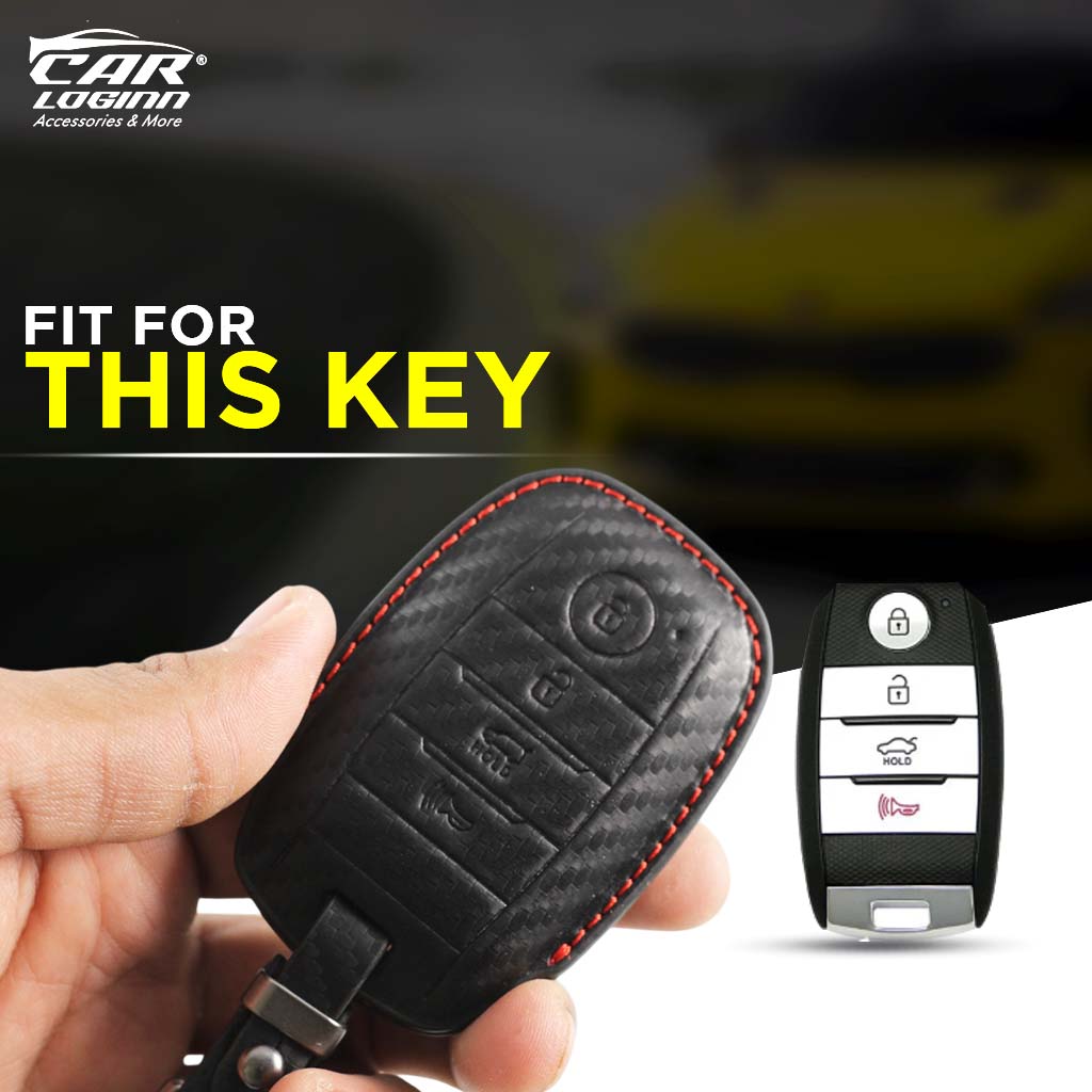 Carloginn PU-3D Leather Key Case for KIA 4 Button Smart Key