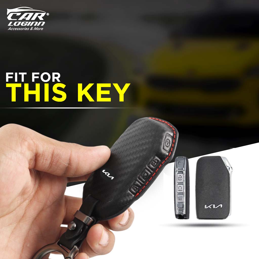 Carloginn PU-3D Leather Key Case for New Kia Seltos 2023 Facelift | Carens X Line | Sonet Facelift - 4 Button Smart Key