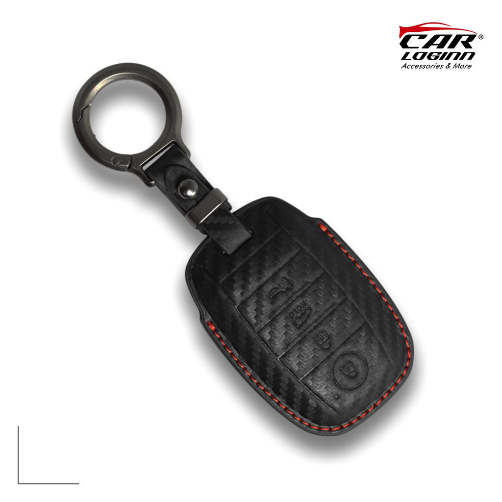 Carloginn PU-3D Leather Key Case for KIA 4 Button Smart Key