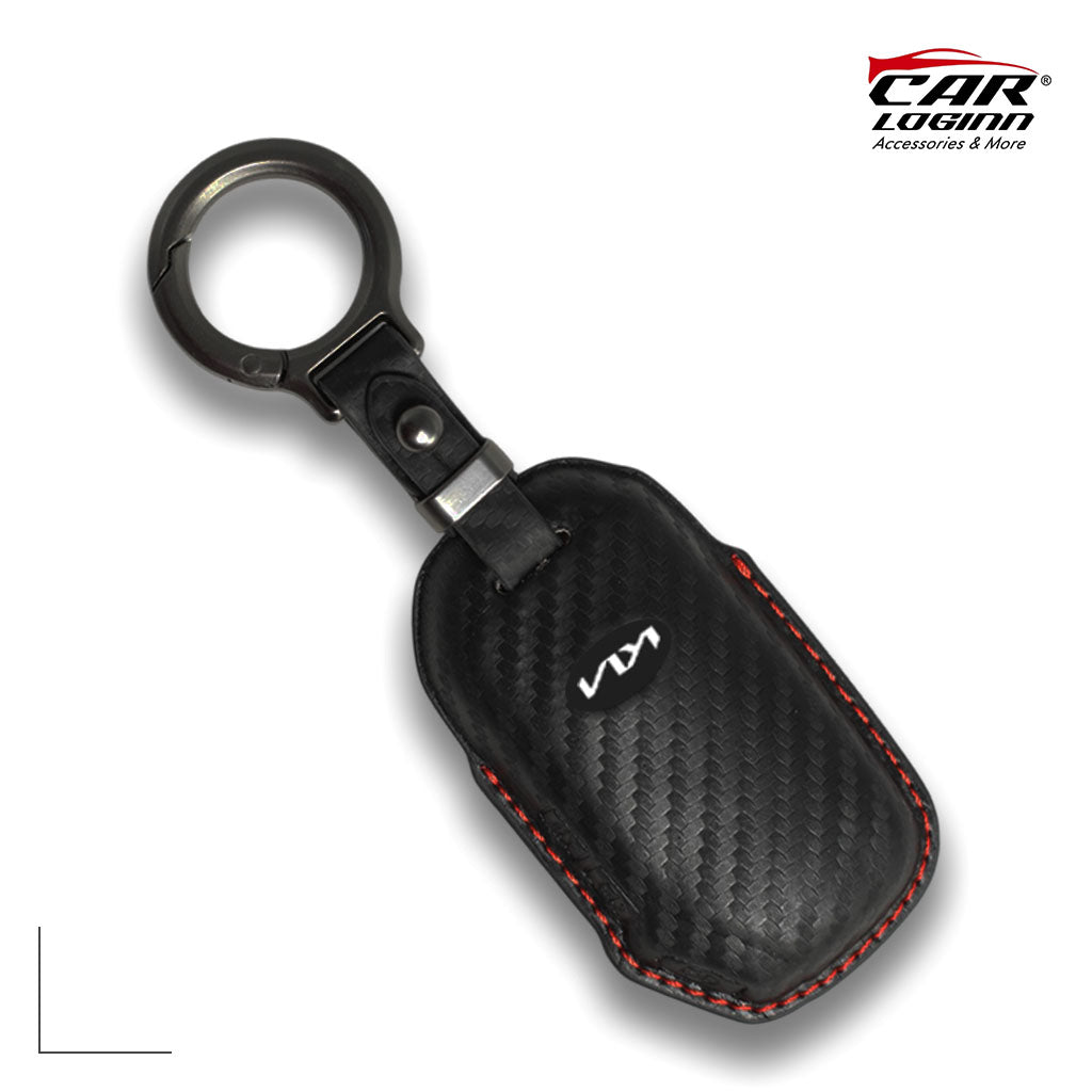 Carloginn PU-3D Leather Key Case for New Kia Seltos | Sonet Face-lift 3 Button Smart Key