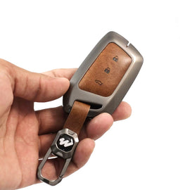 Metal Leather Key Case for MG Hector 3 Button Smart Key