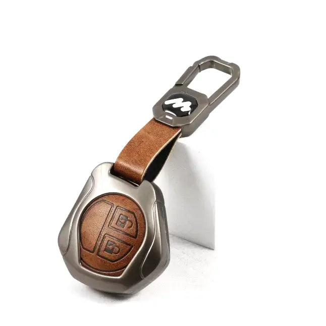 Metal Leather Key case for Maruti Suzuki  S-Presso | Baleno | Fronx | Ignis | Swift | Celerio | Ertiga | WagonR | XL 6 | Dezire | Brezza (2 Button)