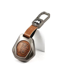 Load image into Gallery viewer, Metal Leather Key case for Maruti Suzuki  S-Presso | Baleno | Fronx | Ignis | Swift | Celerio | Ertiga | WagonR | XL 6 | Dezire | Brezza (2 Button)