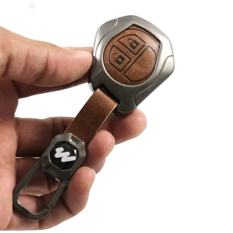 Metal Leather Key case for Maruti Suzuki  S-Presso | Baleno | Fronx | Ignis | Swift | Celerio | Ertiga | WagonR | XL 6 | Dezire | Brezza (2 Button)