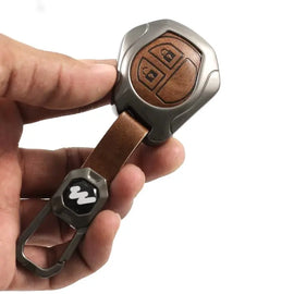 Metal Leather Key case for Maruti Suzuki  S-Presso | Baleno | Fronx | Ignis | Swift | Celerio | Ertiga | WagonR | XL 6 | Dezire | Brezza (2 Button)