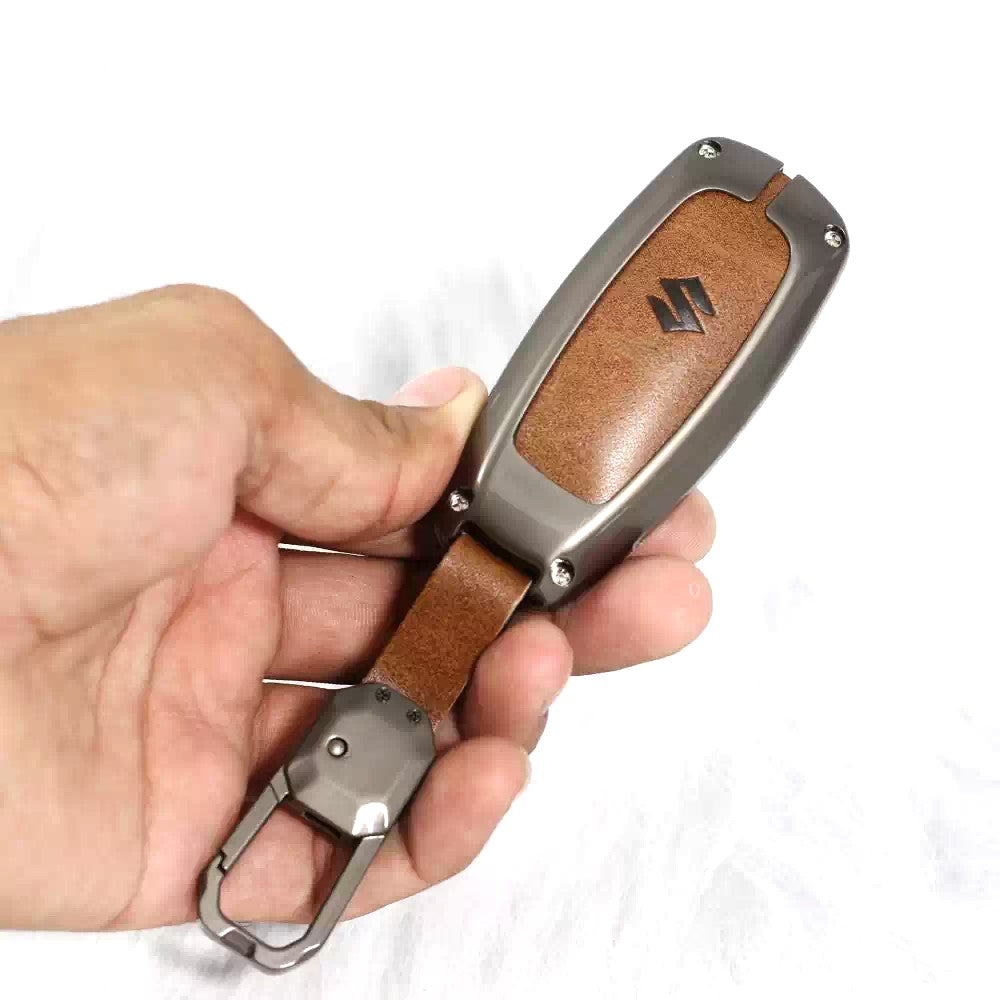 Metal Leather Key case for Maruti Suzuki Baleno | Vitara Brezza | S-Cross | Ciaz - (3 Button)