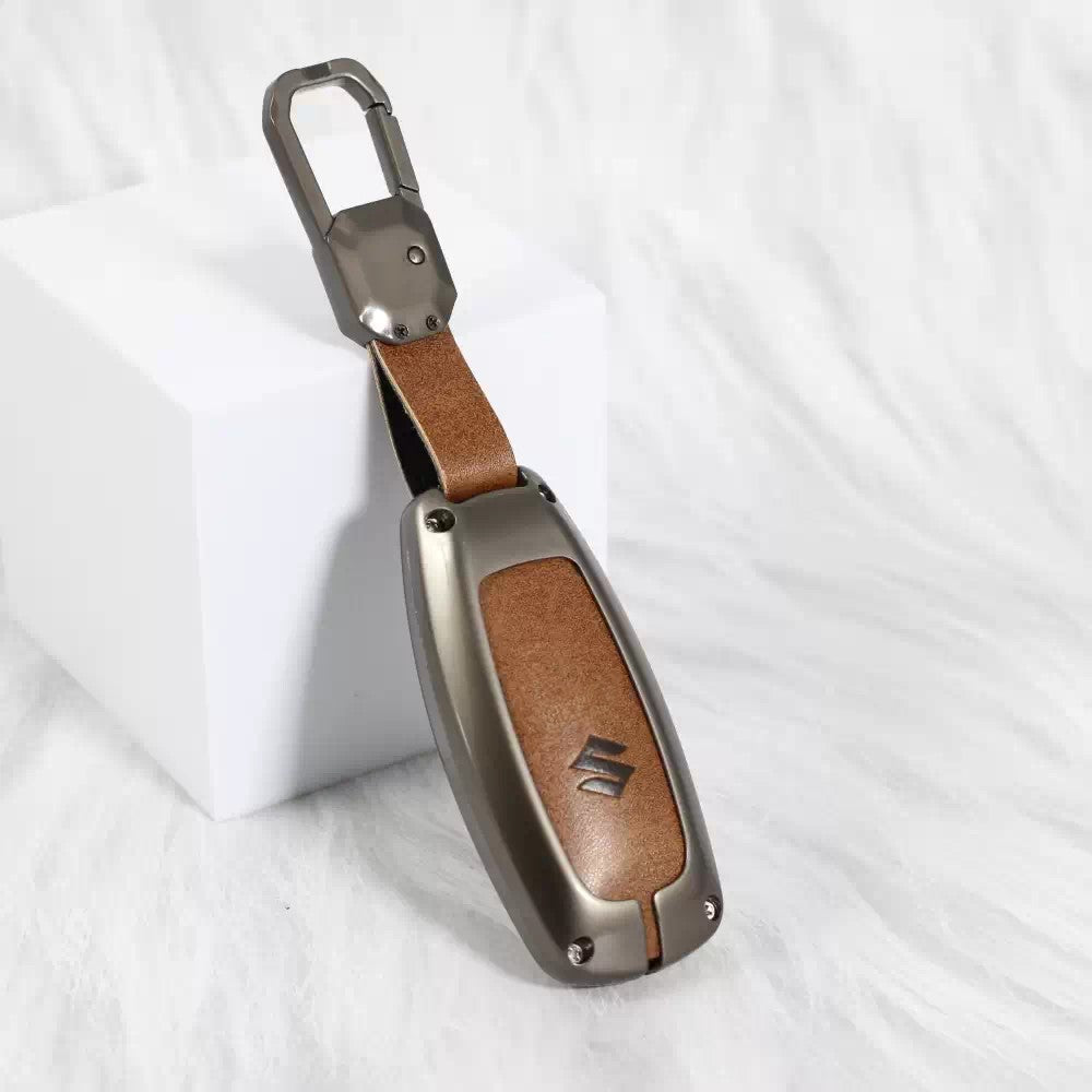 Metal Leather Key case for Maruti Suzuki Baleno | Vitara Brezza | S-Cross | Ciaz - (3 Button)