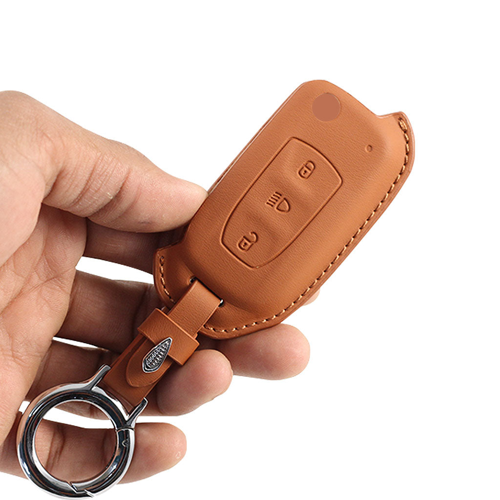 Carloginn PU-3D Leather Key Case for TATA 3 Button Flip Key