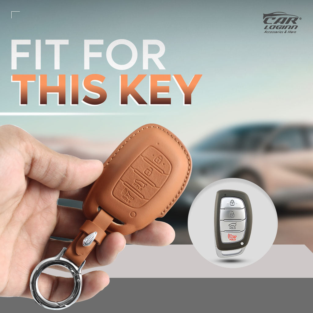 Carloginn PU-3D Leather Key Case for Hyundai 4 Button Smart Key (PUSH START)