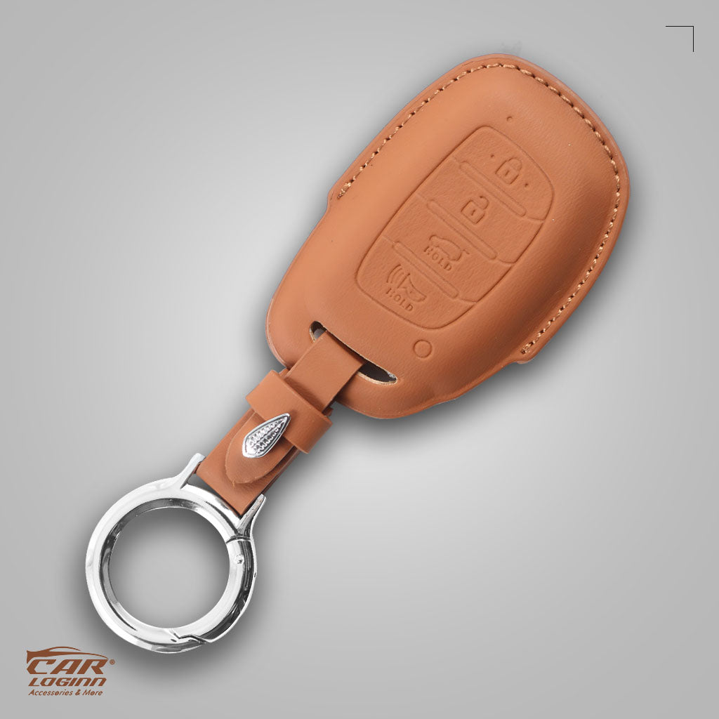 Carloginn PU-3D Leather Key Case for Hyundai 4 Button Smart Key (PUSH START)