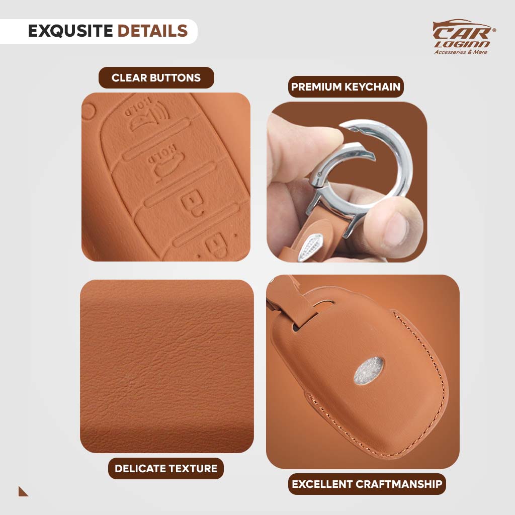 Carloginn PU-3D Leather Key Case for Hyundai 4 Button Smart Key (PUSH START)