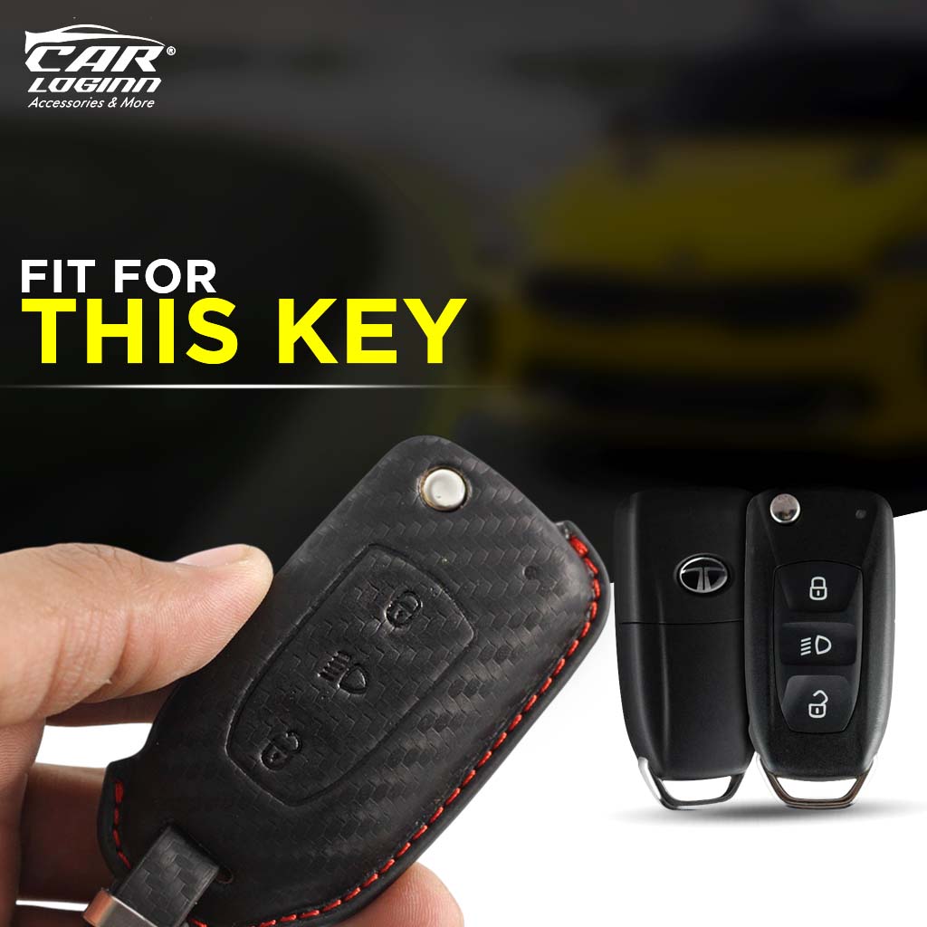 Carloginn PU-3D Leather Key Case for TATA 3 Button Flip Key