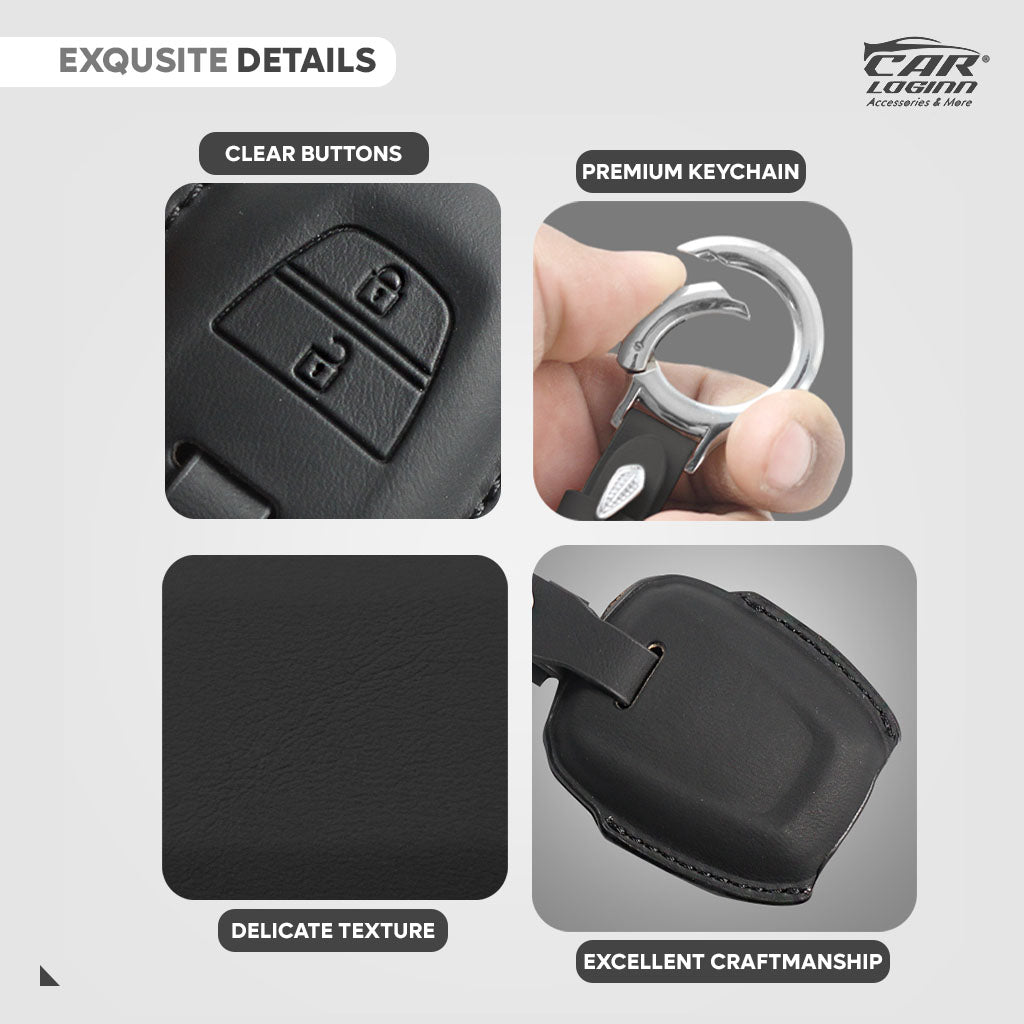 Carloginn PU-3D Leather Key Case for Hyundai Grand i10 | New Santro (2 Button Key)