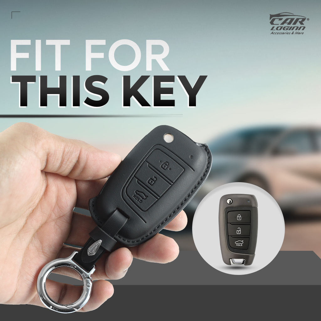 Carloginn PU-3D Leather Key Case for Hyundai New i20 2023 | Verna 2020/21 | Old Verna Flip Key