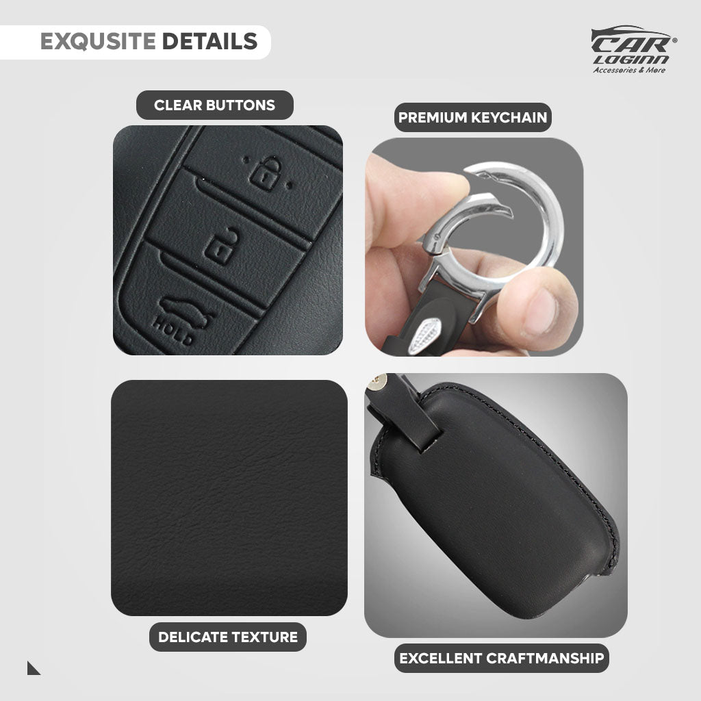 Carloginn PU-3D Leather Key Case for Hyundai New i20 2023 | Verna 2020/21 | Old Verna Flip Key