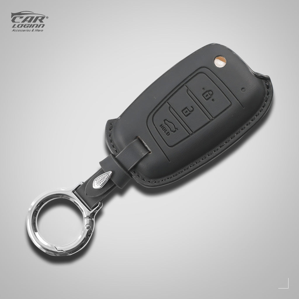 Carloginn PU-3D Leather Key Case for Hyundai New i20 2023 | Verna 2020/21 | Old Verna Flip Key