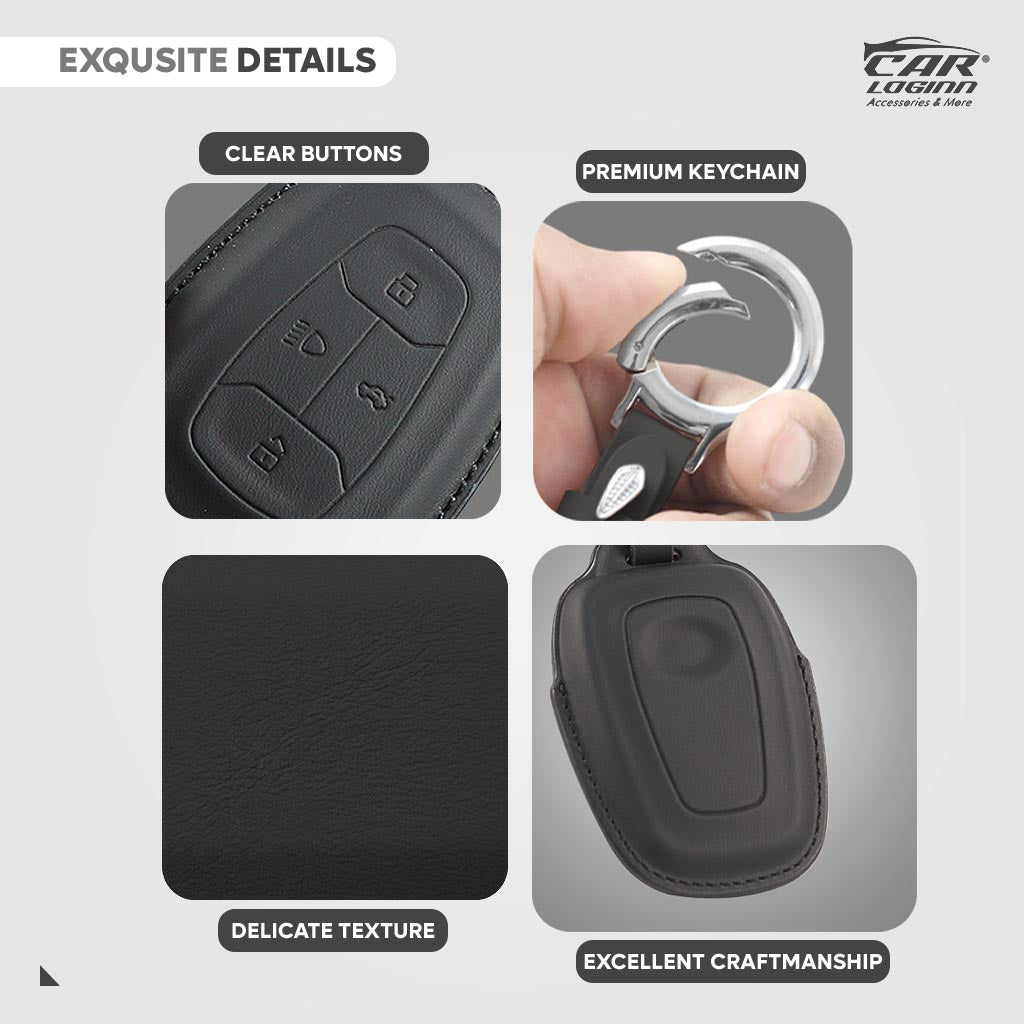 Carloginn PU-3D Leather Key Case for TATA 4 Button Smart Key