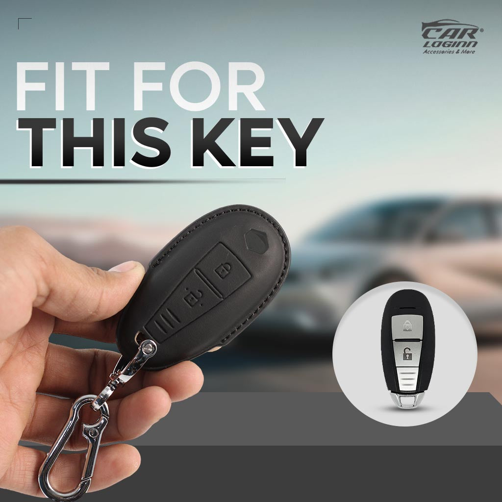 Carloginn PU-3D Leather Key Case for Maruti Suzuki 2 Button Smart Key