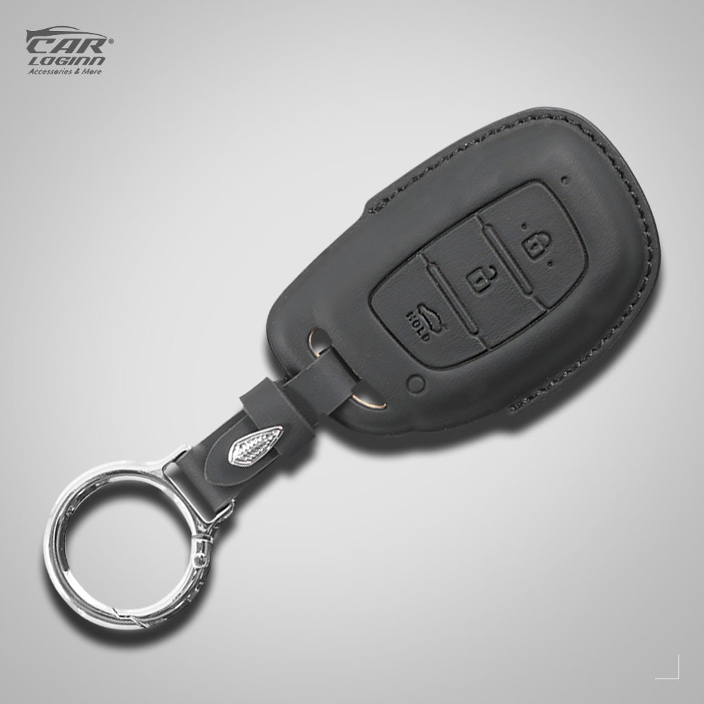 PU-3D Leather Key Case for Hyundai Xcent | Exter | Creta | Venue | I-20 | Aura | I-10 Grand | Tucson | Nios | Verna | Elentra (3 Button Smart Key/ PUSH START KEY)