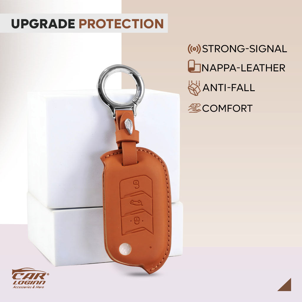 Carloginn PU-3D Leather Key Case for Mahindra 3 Button Key