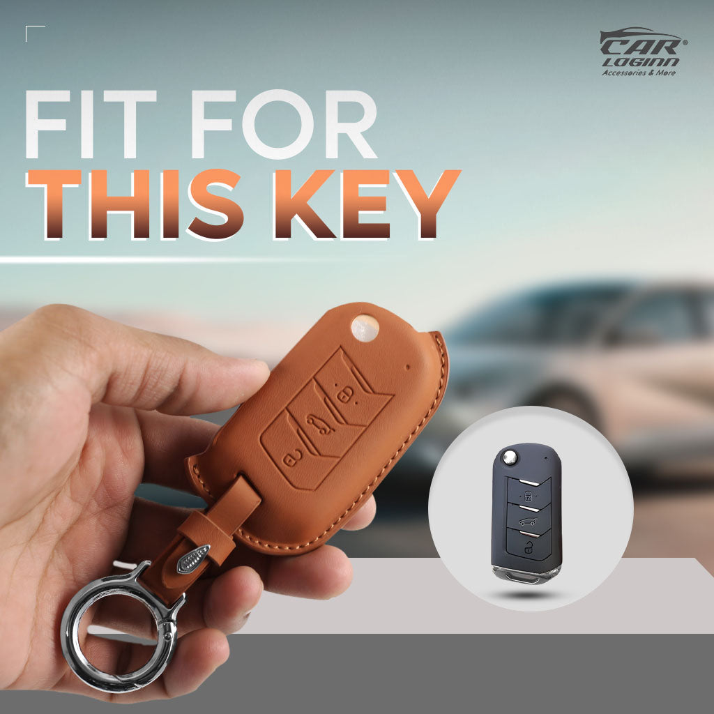 Carloginn PU-3D Leather Key Case for Mahindra 3 Button Key