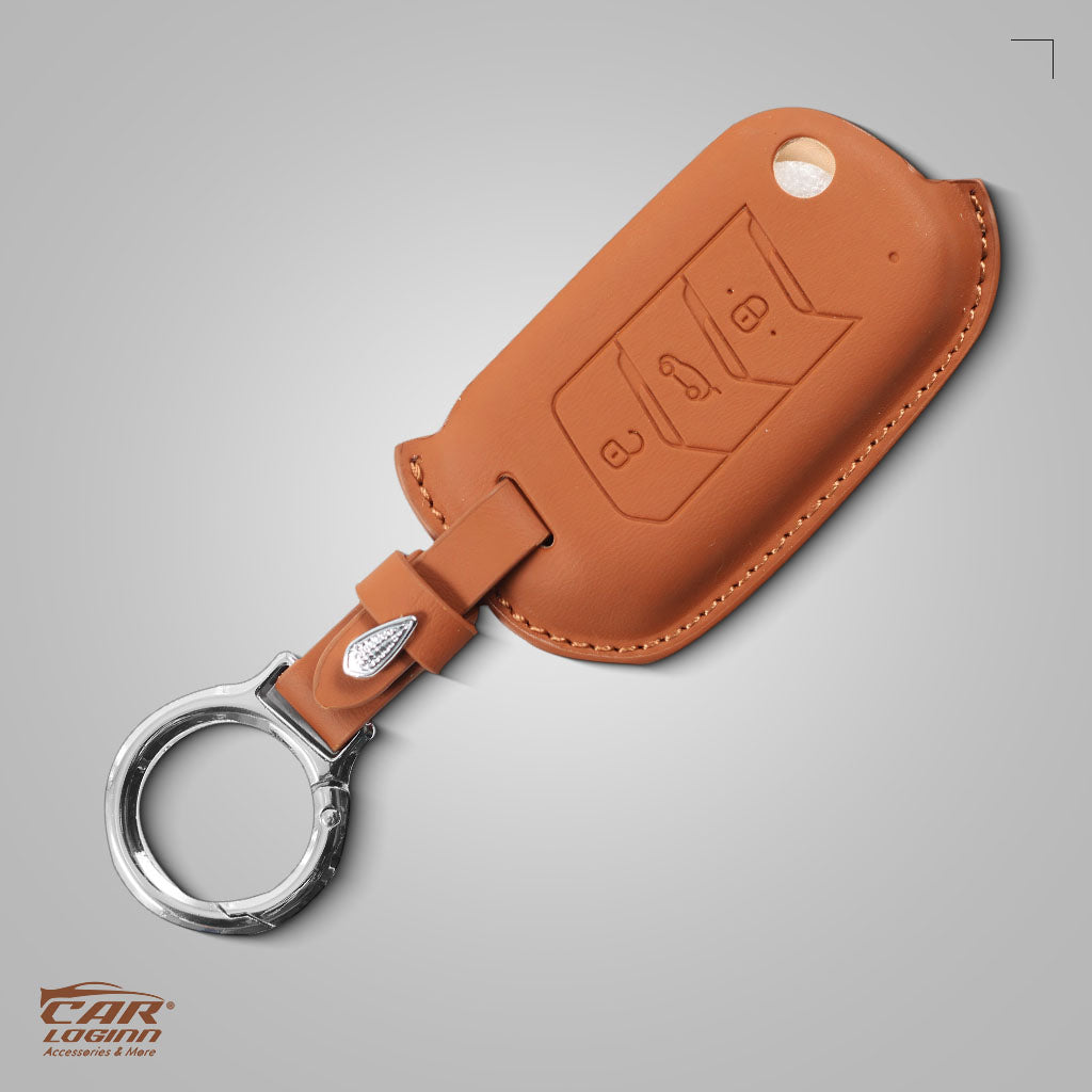 Carloginn PU-3D Leather Key Case for Mahindra 3 Button Key