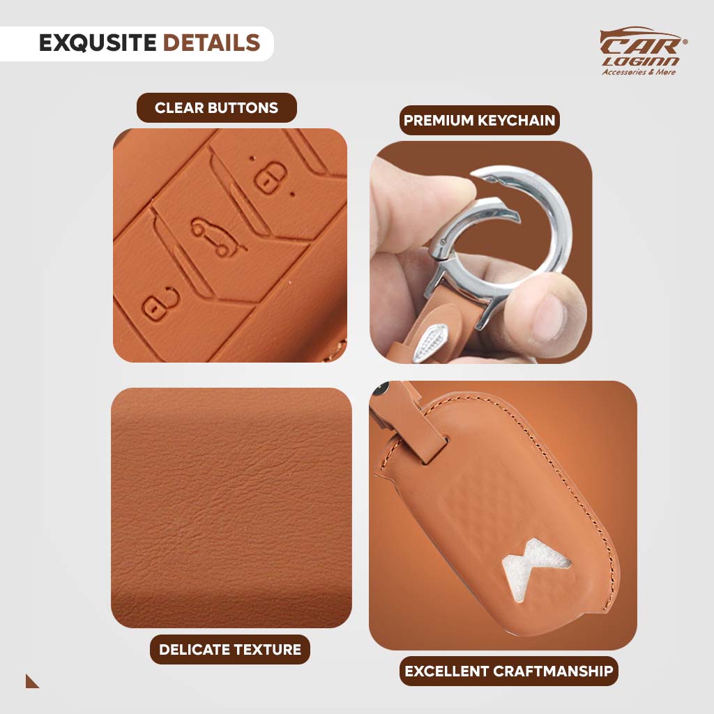 Carloginn PU-3D Leather Key Case for Mahindra 3 Button Key