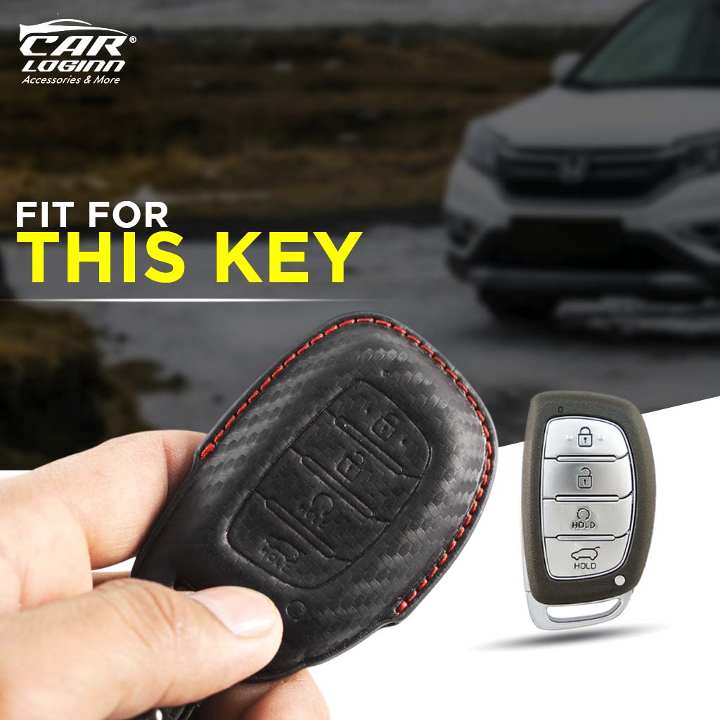 Carloginn PU-3D Leather Key Case for New Hyundai 4 Button Smart Key (PUSH START)