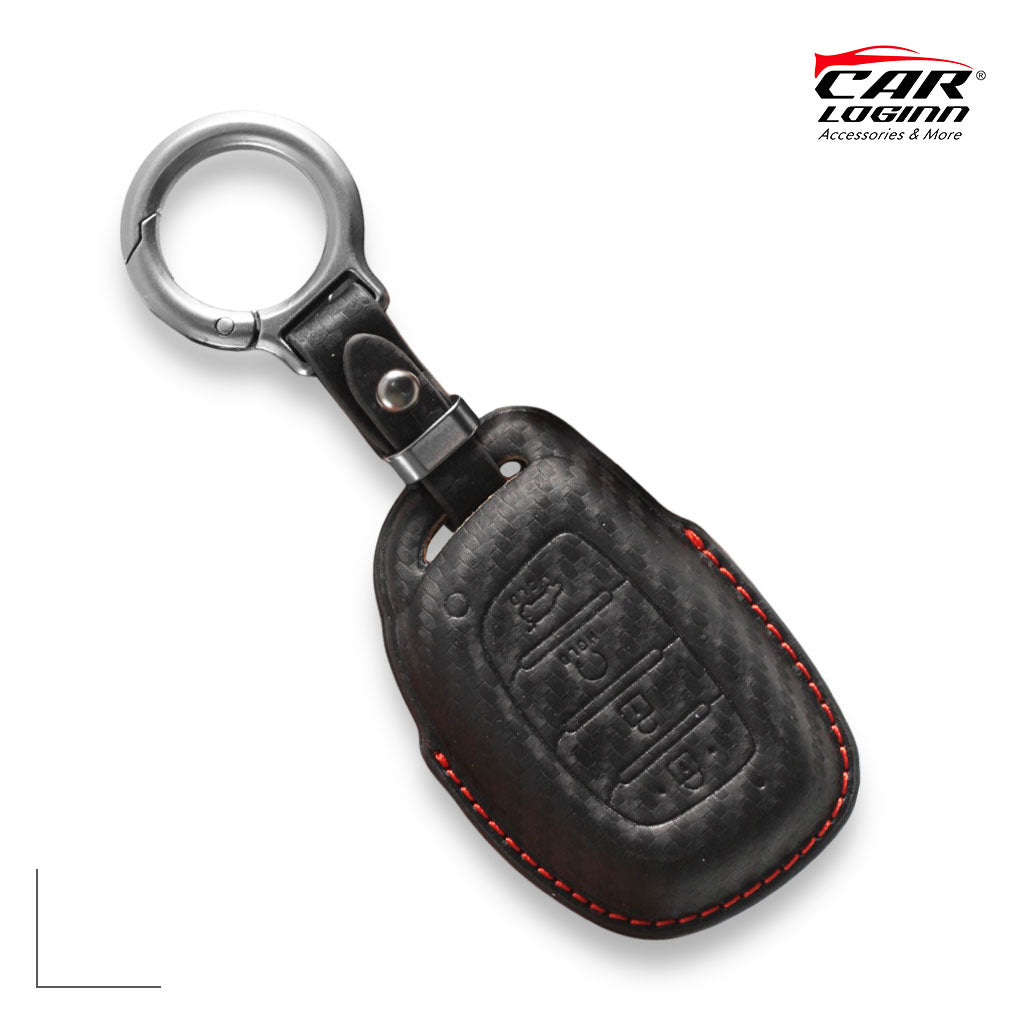 Carloginn PU-3D Leather Key Case for New Hyundai 4 Button Smart Key (PUSH START)