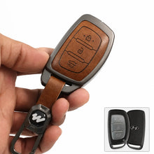 Load image into Gallery viewer, Metal Leather Key case for Hyundai Xcent | Exter | Creta | Venue | i20 | Aura | i10 Grand | Nios - (3 Button)