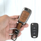 Metal Leather Key Case for Hyundai Old Verna | Old Elentra | Old i20 | Old i10 (Flip Key)