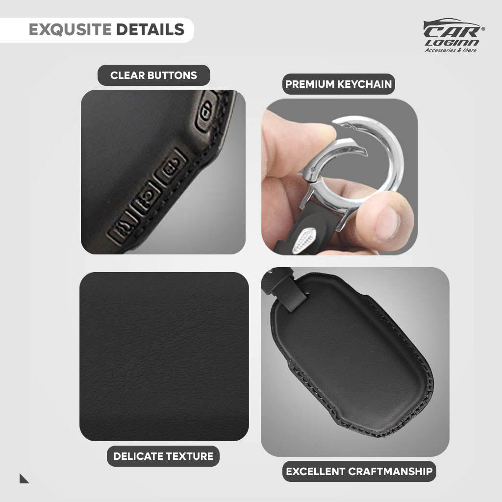 Carloginn PU-3D Leather Key Case for New Kia Seltos 2023 Facelift | Carens X Line | Sonet Facelift - 4 Button Smart Key